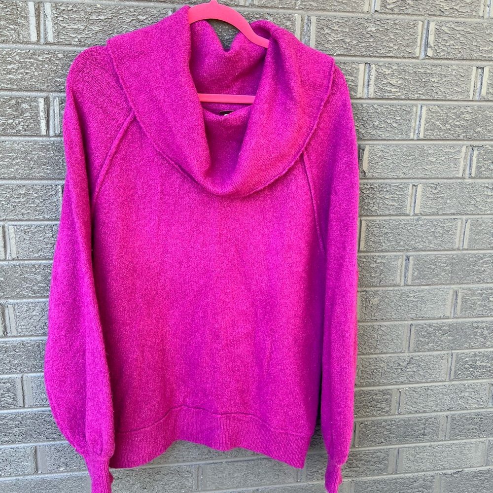Free People Vibrant Pink Cowl Neck Sweater